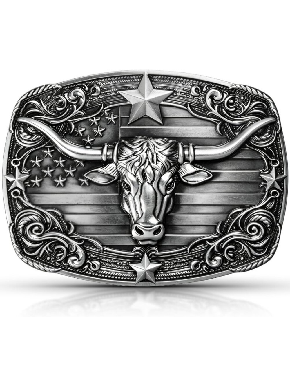 Men Longhorn Bull Silver Cowboy Western Buckle for Men Women Style Belt